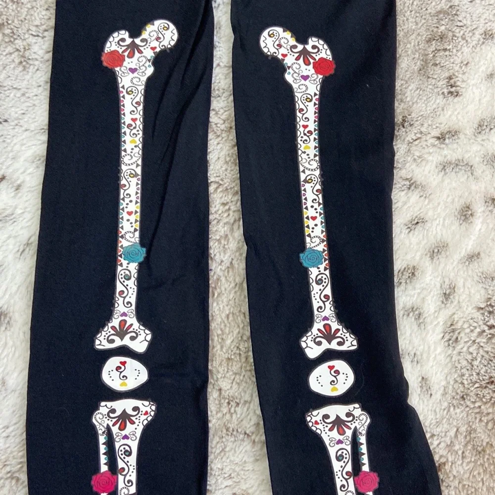 NWT! Day Of The Dead tights Halloween skeleton Dia De Los Muertos trick or treat